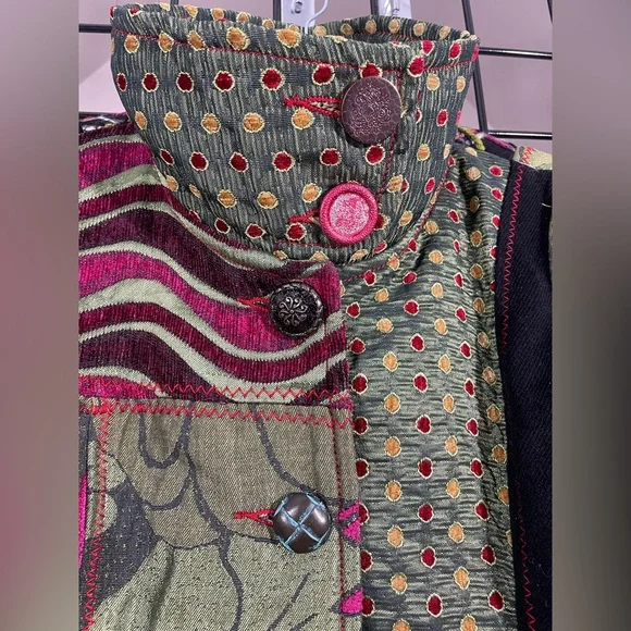 Vintage lulu h floral iridescent green unique coat button down size m - Picture 16 of 16